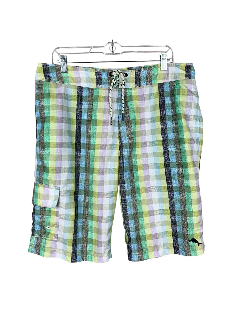 Tommy Bahama Relax Board Shorts Swim Beach Green Check Men's 36